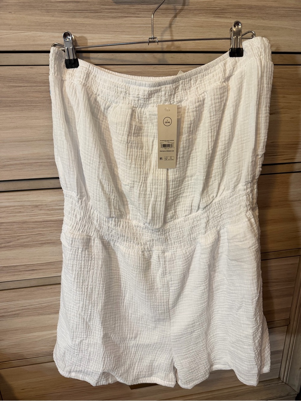 NEW No Boundaries White Strapless Gauze Waist Romper- Large (12-14)